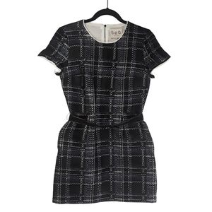 SEA New York Blue Black Plaid Tweed Print Belted Small